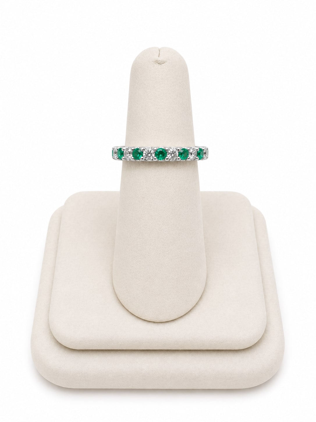 White Gold Art-Deco Inspired Diamond & Emerald Band