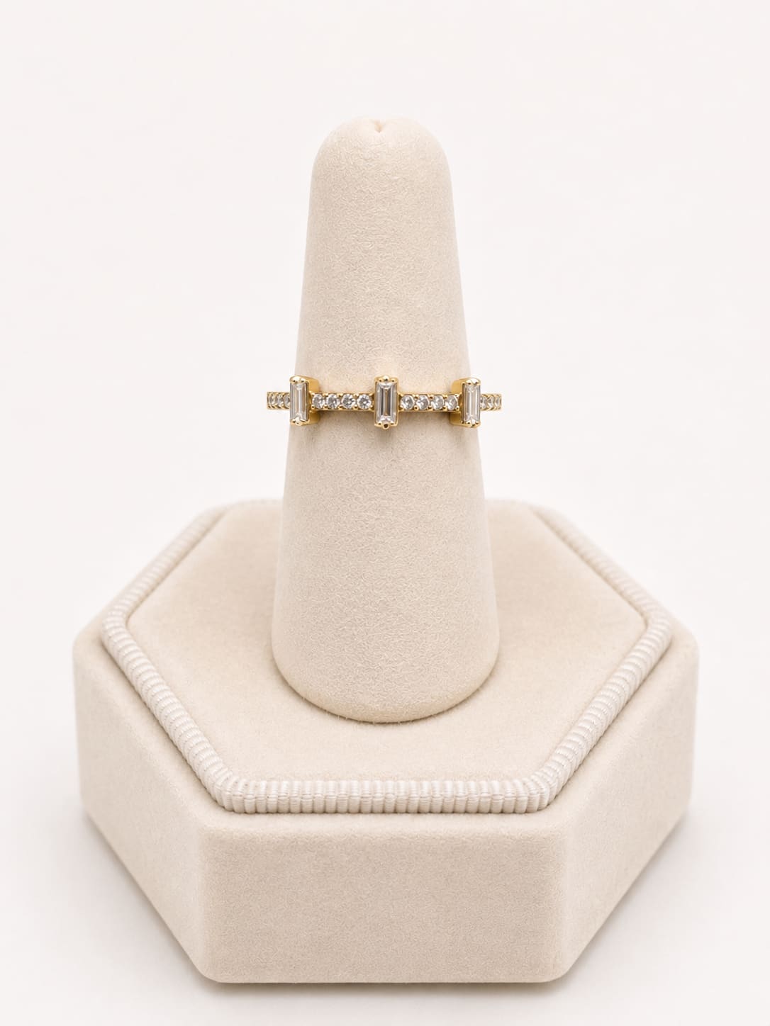 Yellow Gold Contemporary Station Design Diamond Emerald Ring