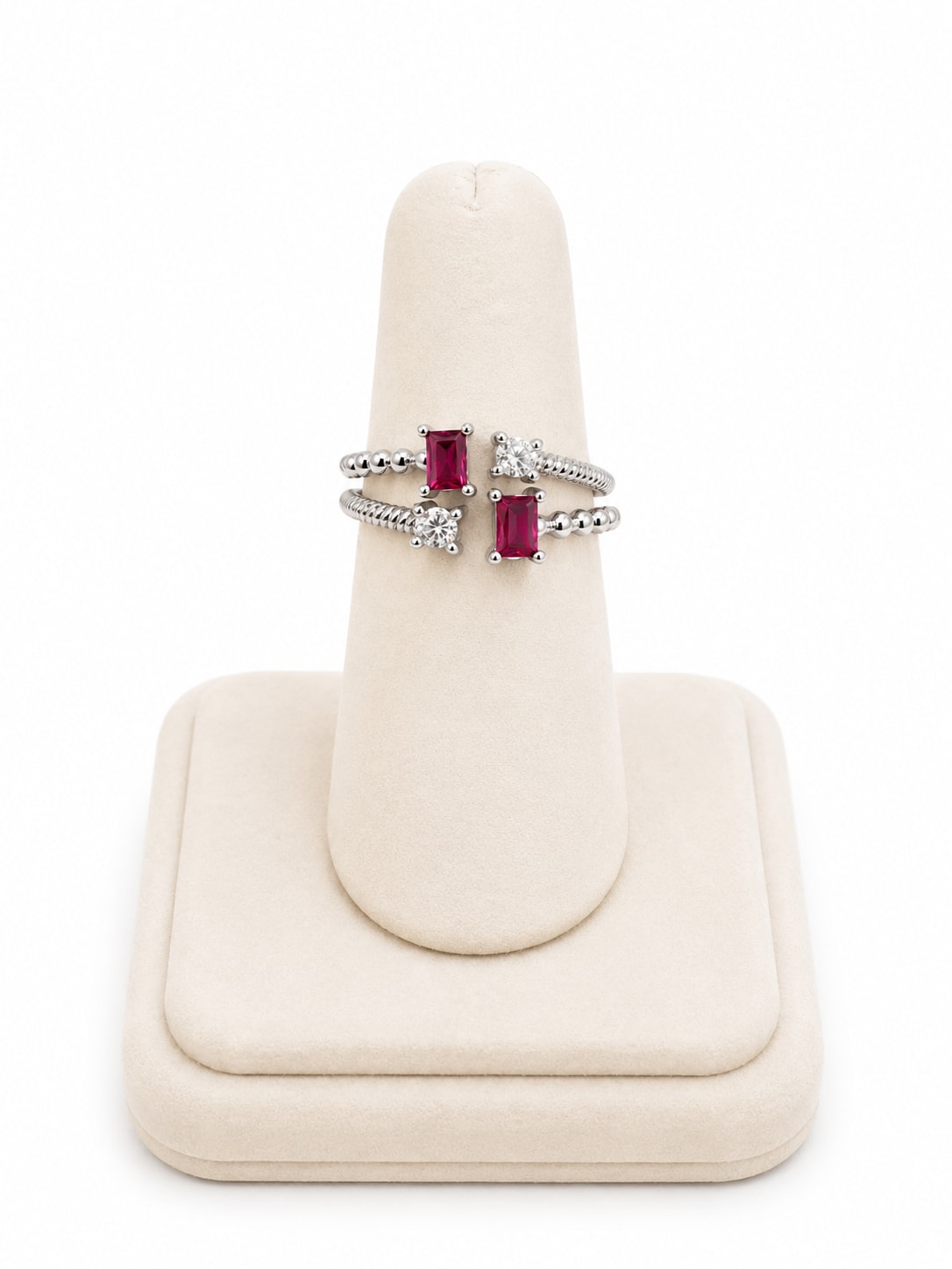 White Gold Ruby & Diamond Bypass Ring