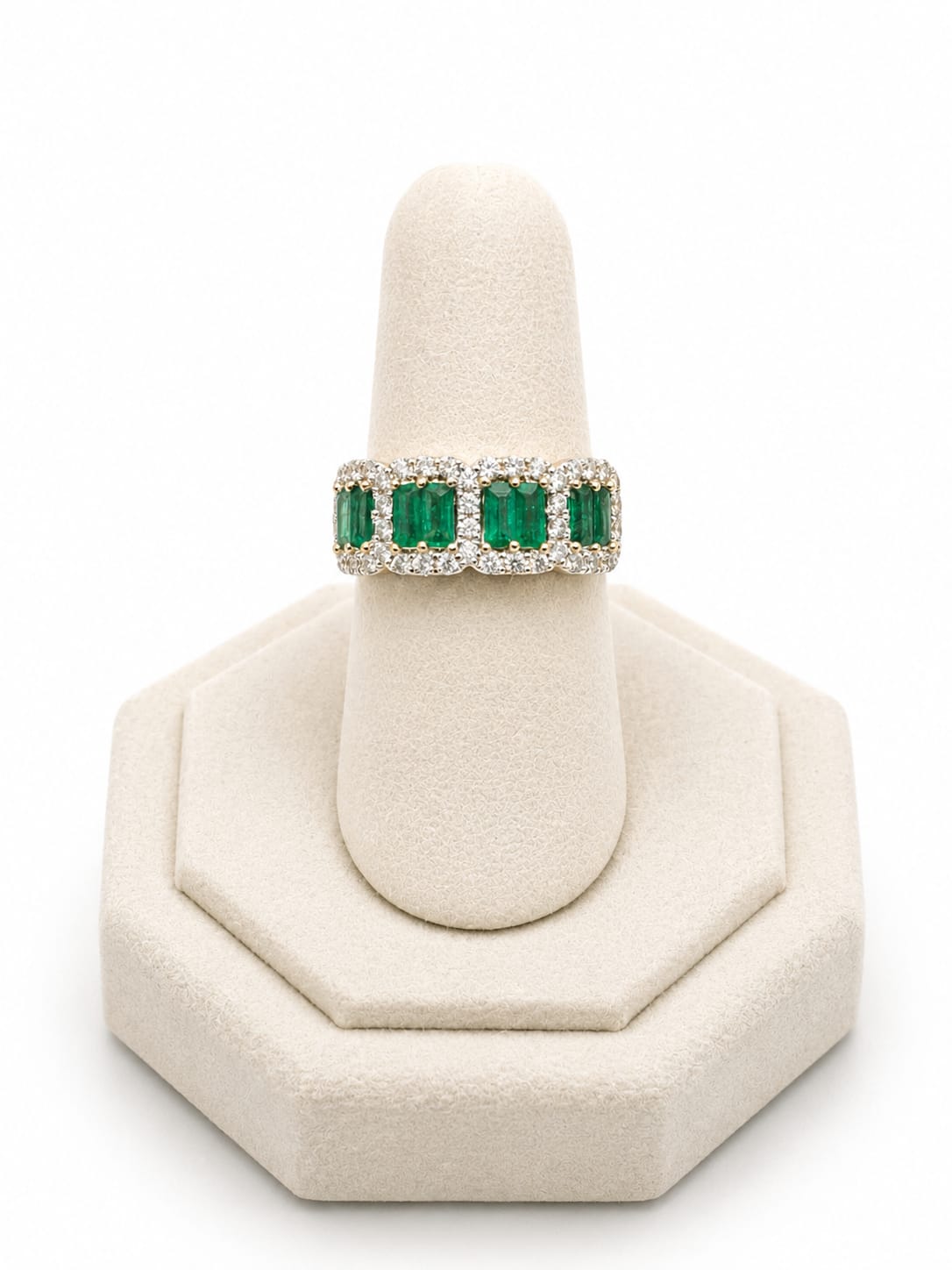 Yellow Gold Emerald & Diamond Halo Band