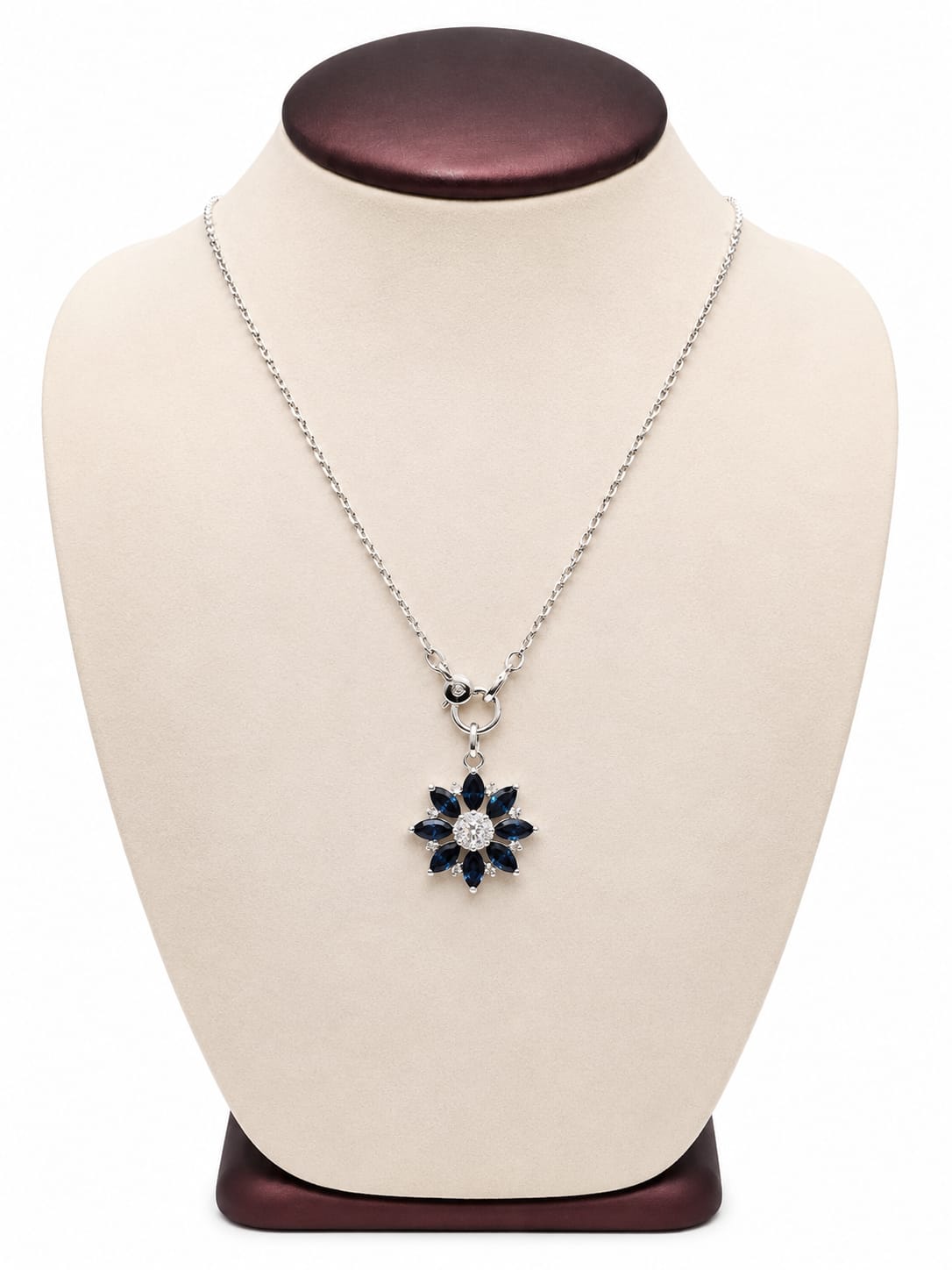 Platinum Diamond & Blue Sapphire Floral Necklace