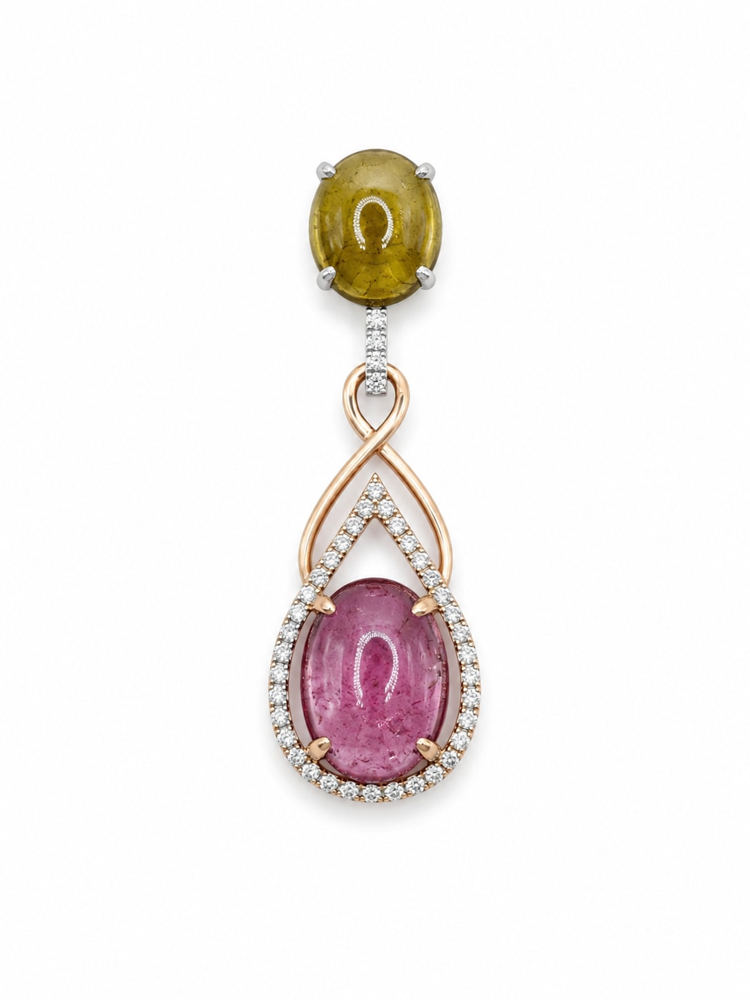 Two-Tone Diamond & Oval Tourmaline Drop Pendant