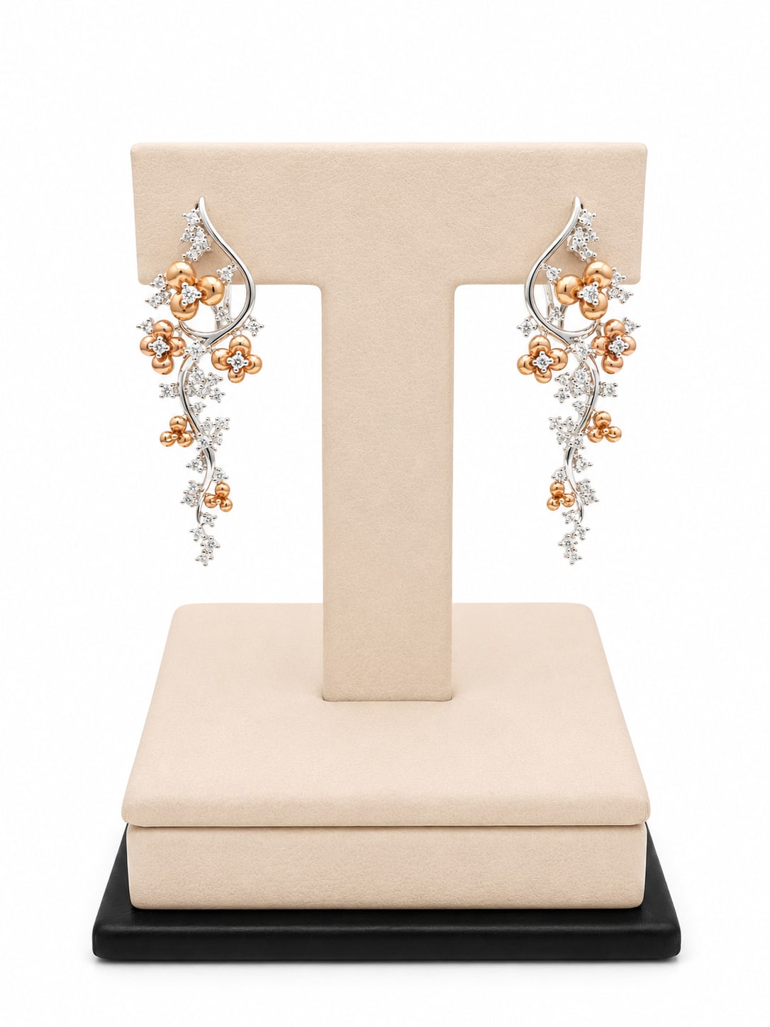 Two-Tone Diamond Floral Cascading Drop Earrings
