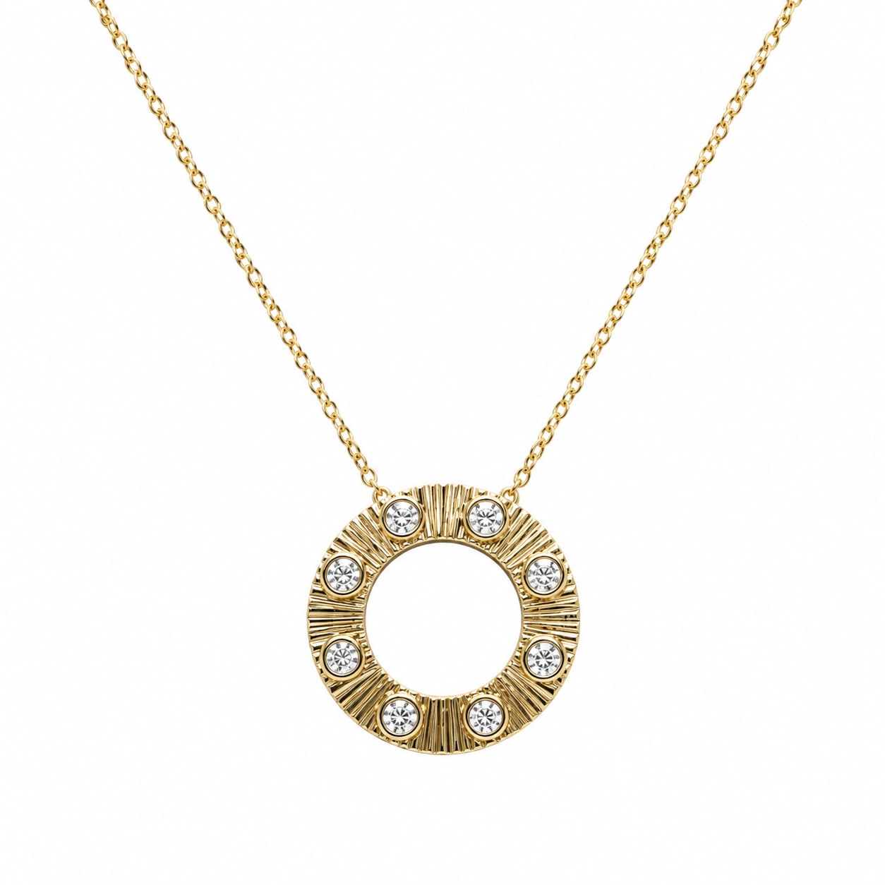 Yellow Gold Diamond With Diamond Cut Circle Necklace