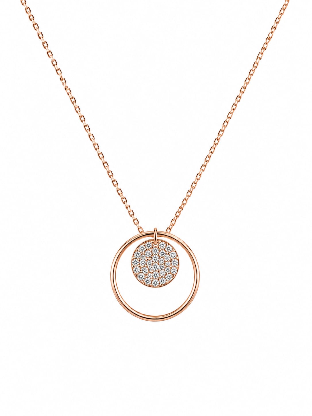 Rose Gold Diamond Openwork Double Circle Necklace