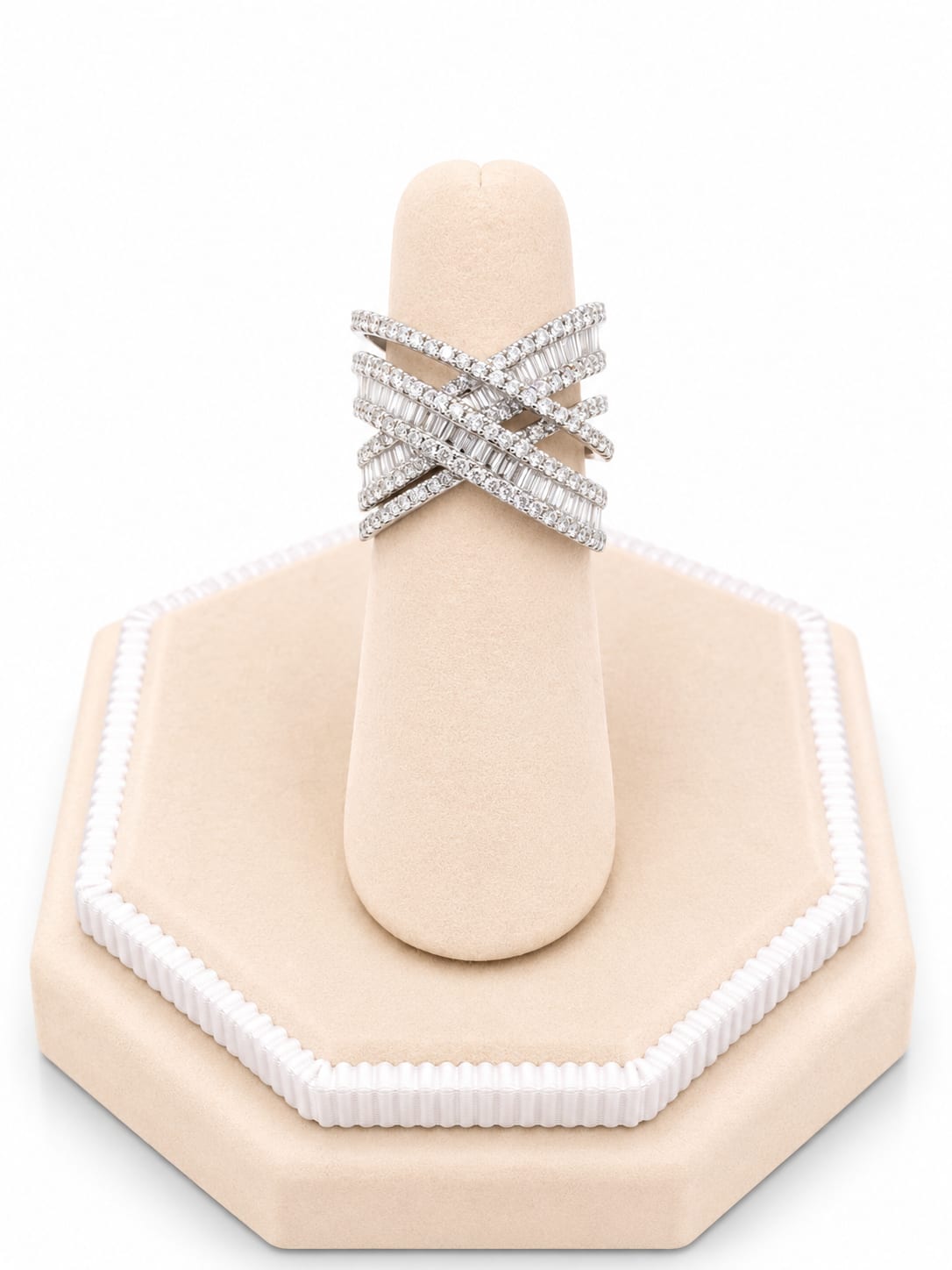 White Gold Double Crisscross Diamond Cocktail Ring