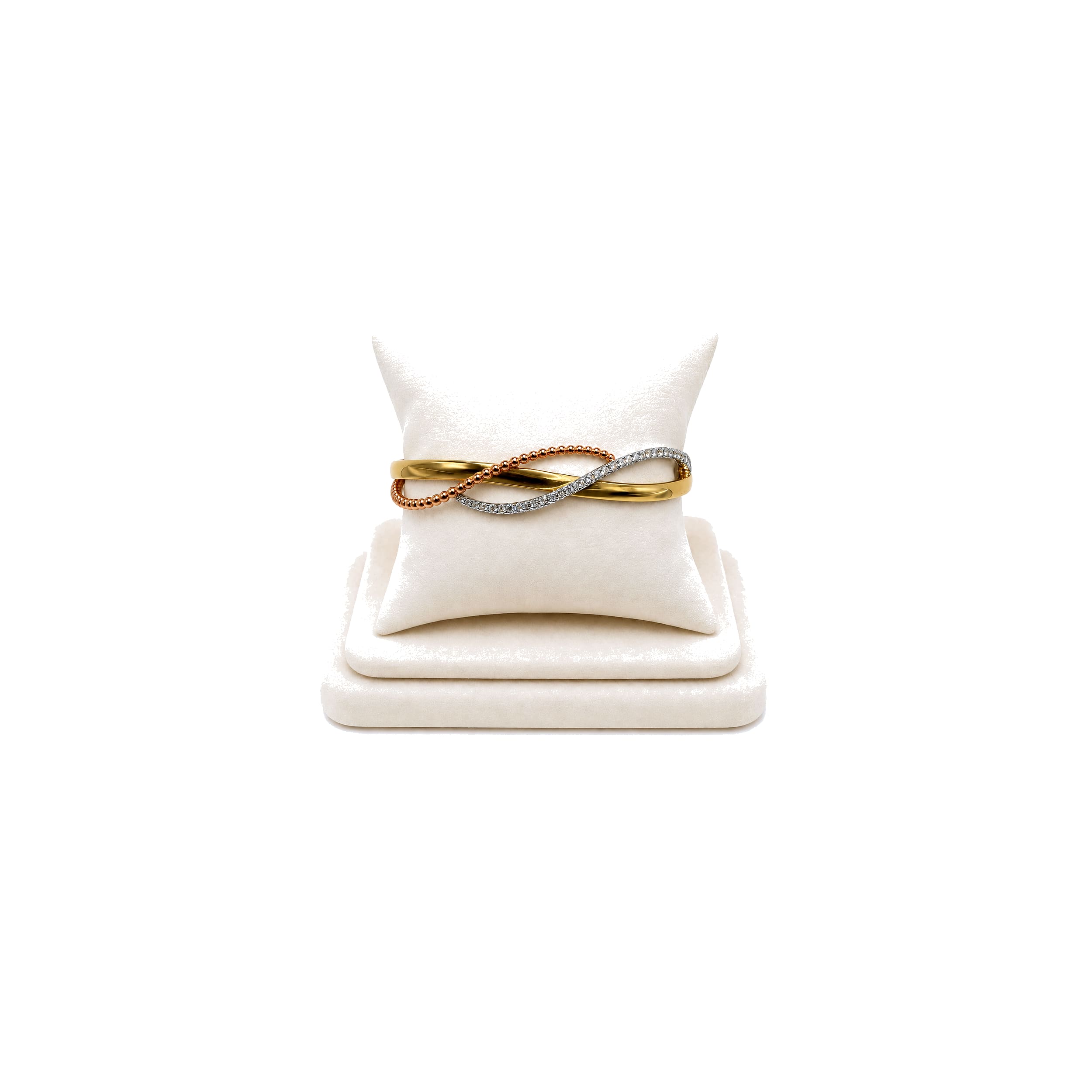 Tricolor Gold Diamond & Bead Style Bangle