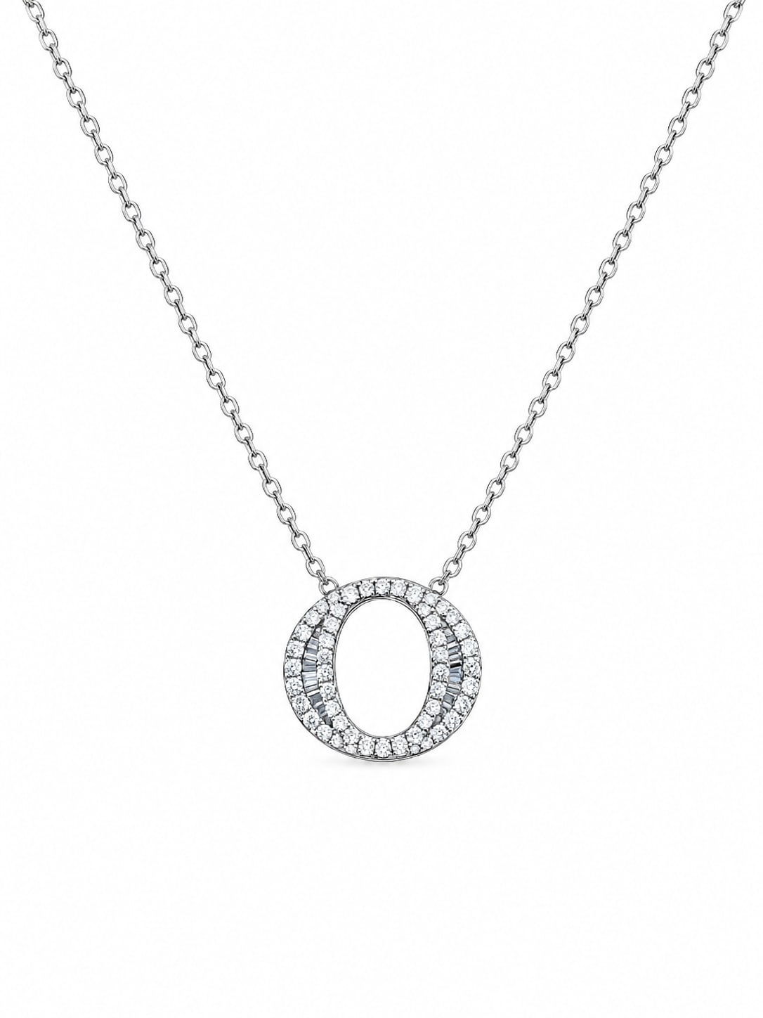 White Gold Initial O Diamond Necklace