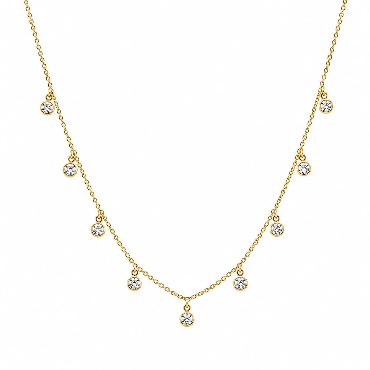 Yellow Gold 9 Round Diamond Dangle Necklace