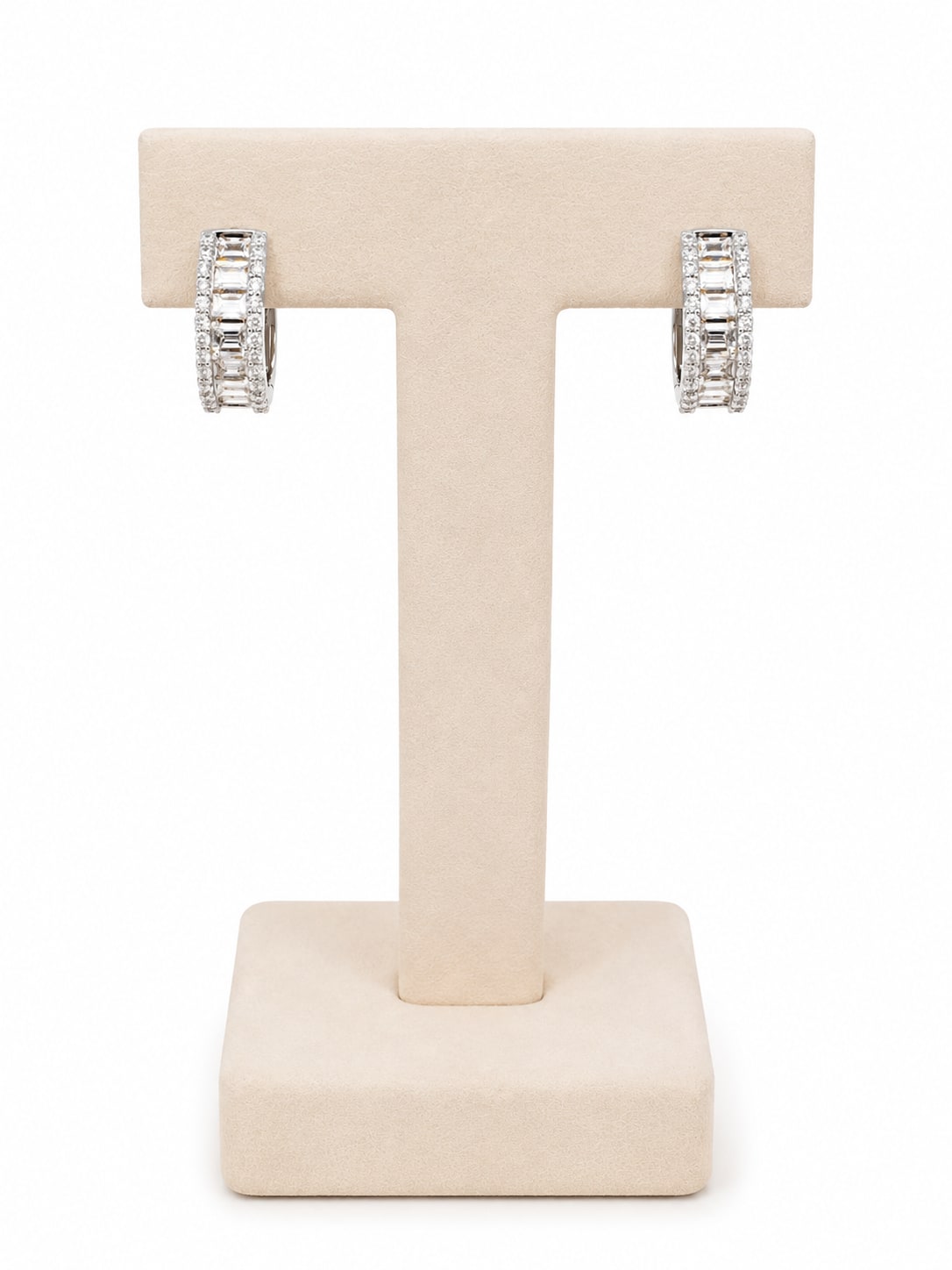 White Gold Baguette & Round Diamond Short Hoop Earrings