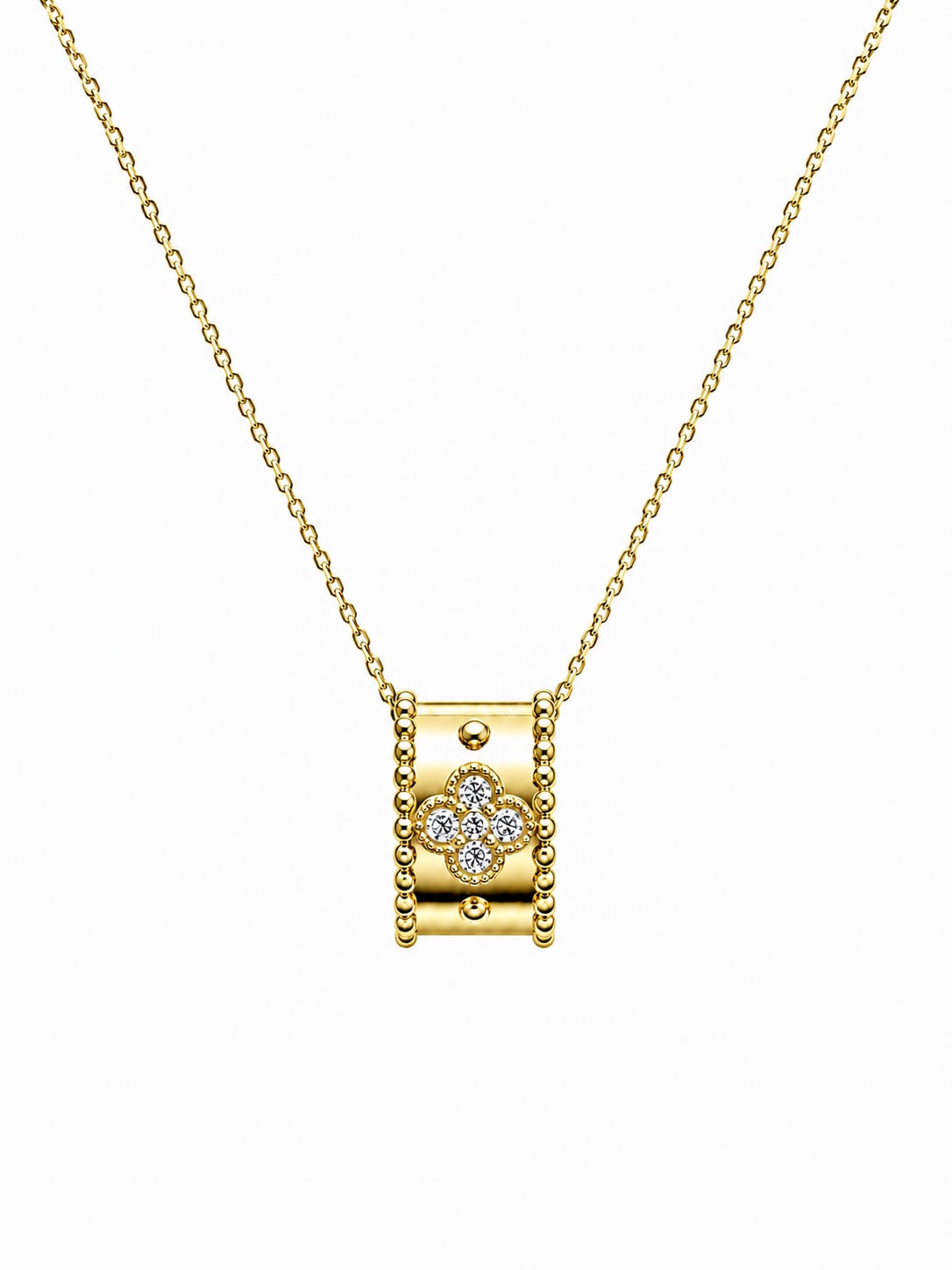 Yellow Gold Diamond Clover Bar Necklace