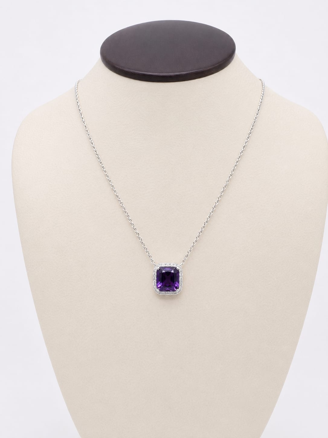 White Gold Diamond & Square Amethyst Necklace