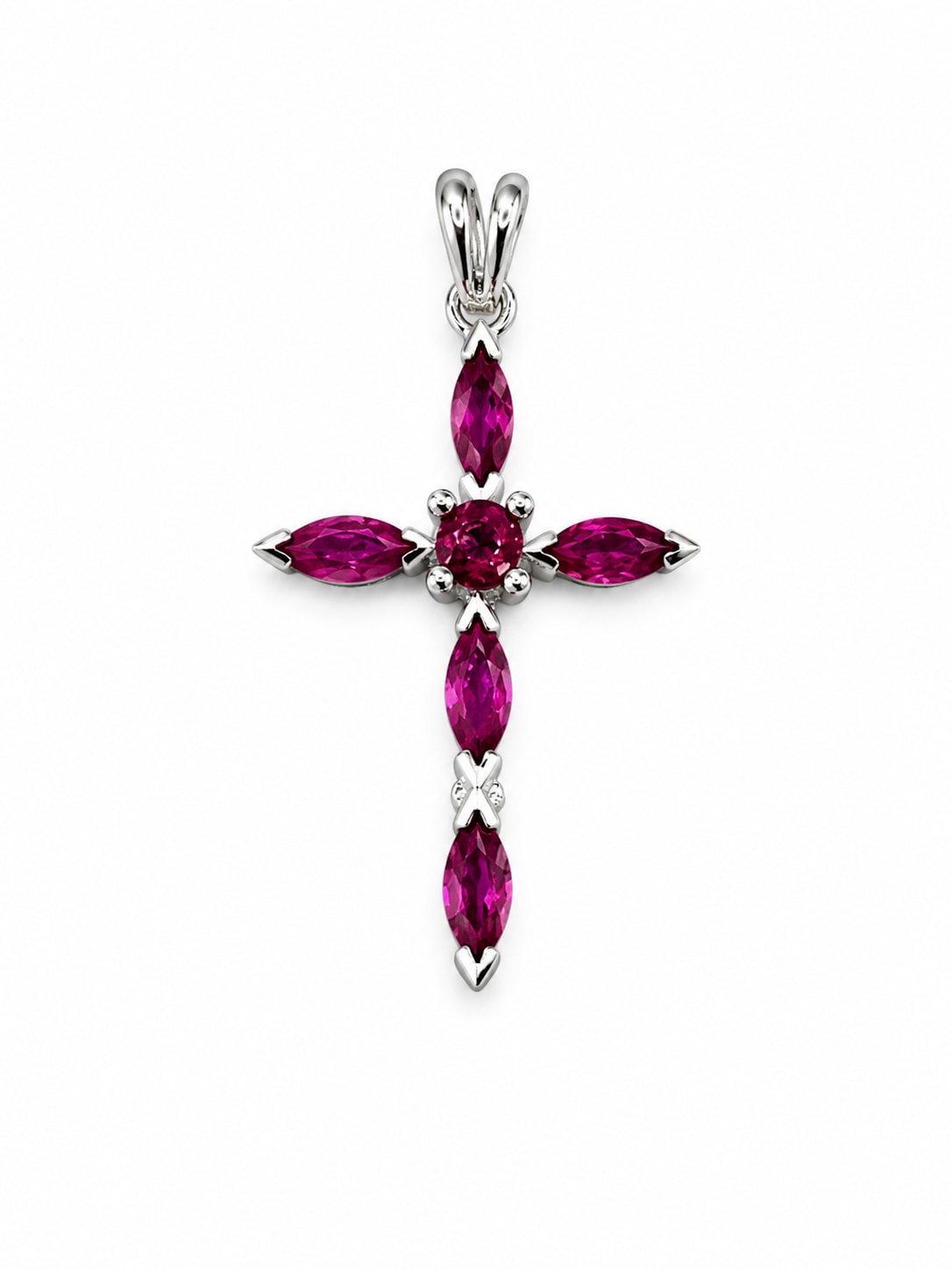 White Gold Ruby Cross Pendant