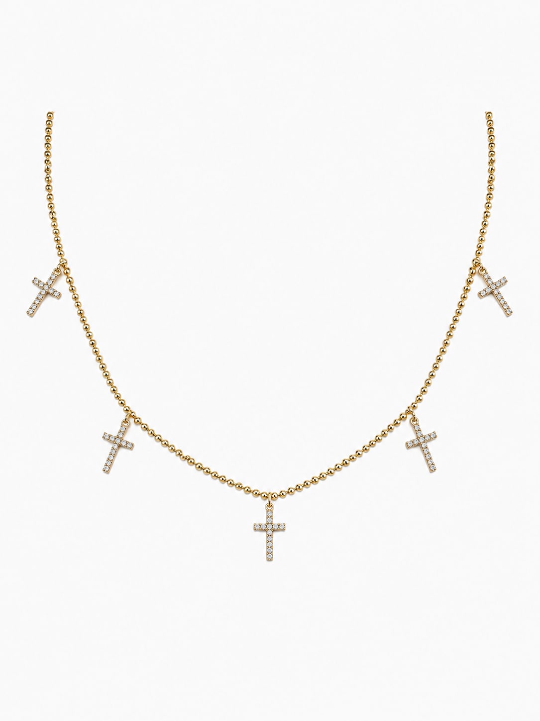 Yellow Gold Dangling Diamond Cross Bead Necklace