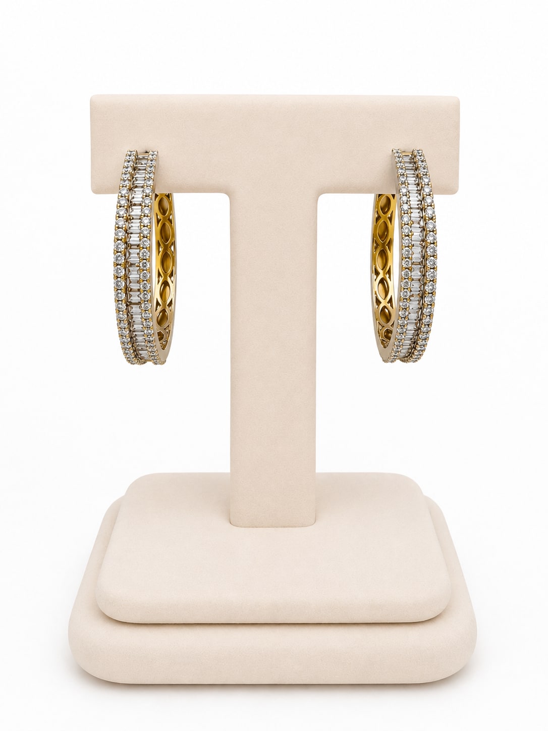 Yellow Gold Diamond Fancy Hoop Earrings