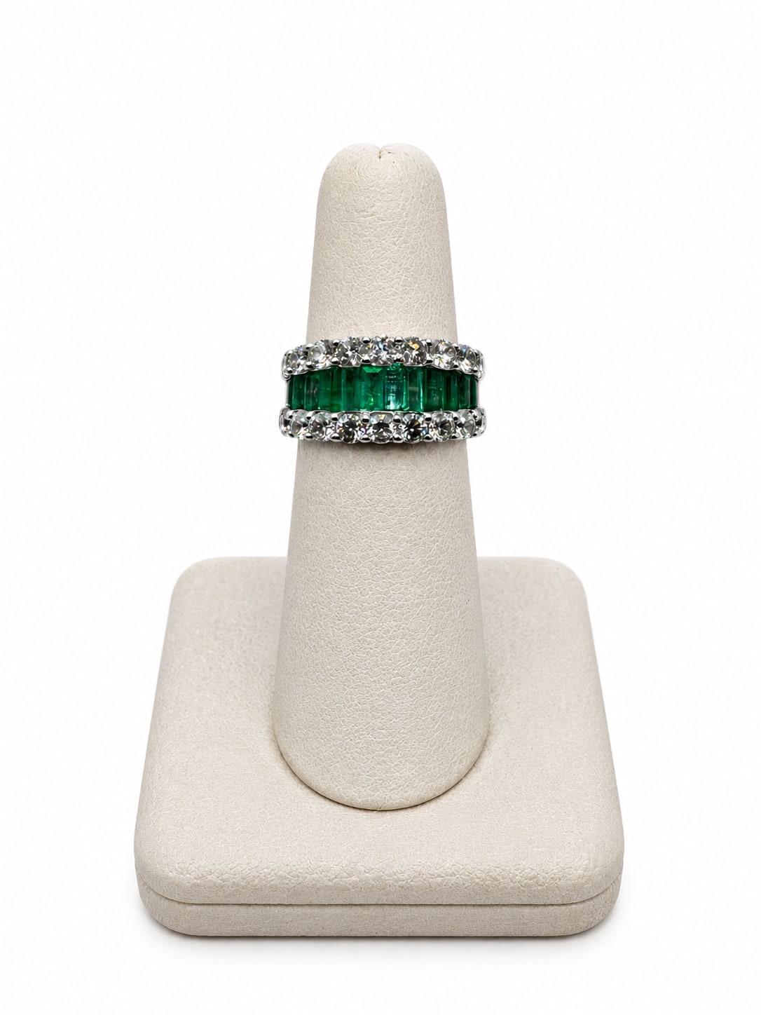 Yellow Gold Diamond & Green Emerald Wide Band