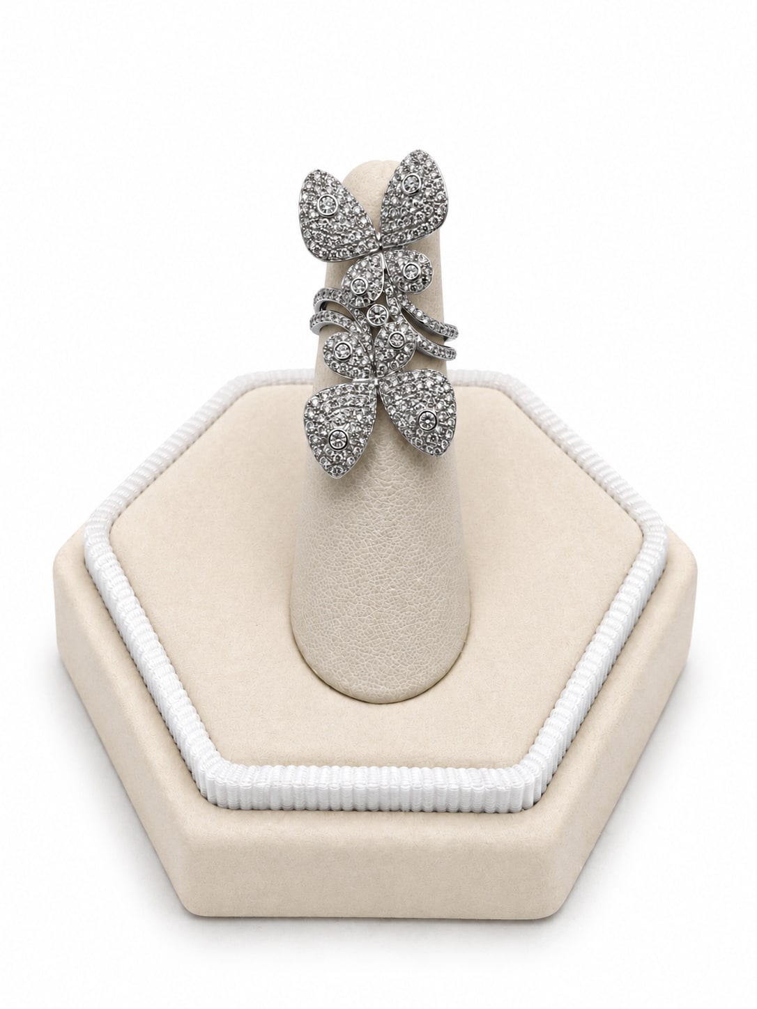 White Gold Double Butterfly Diamond Cocktail Ring