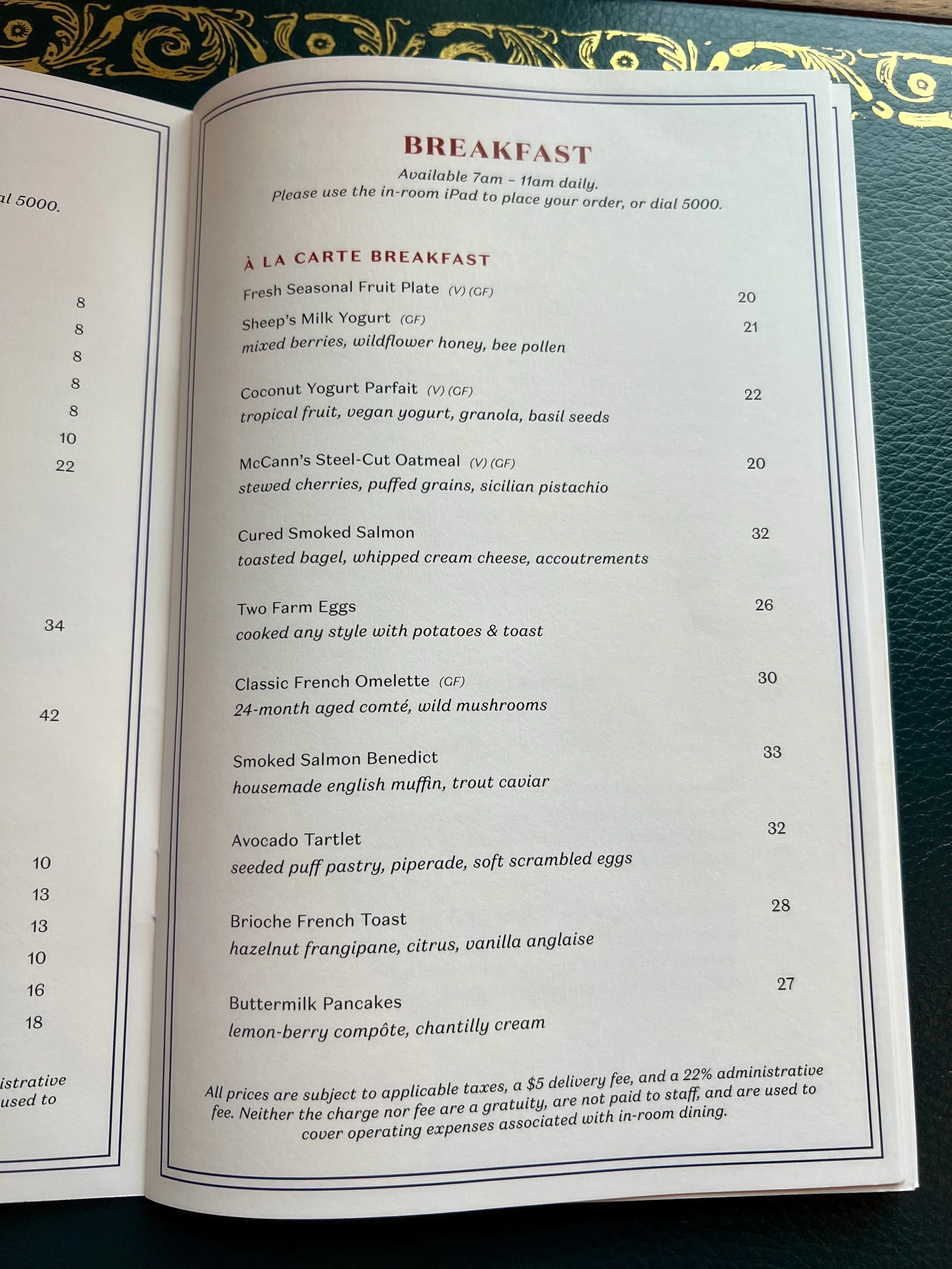 The Fifth Avenue Hotel, New York, NY — in-room dining