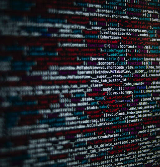 A page showing programming code. Complex and colourful