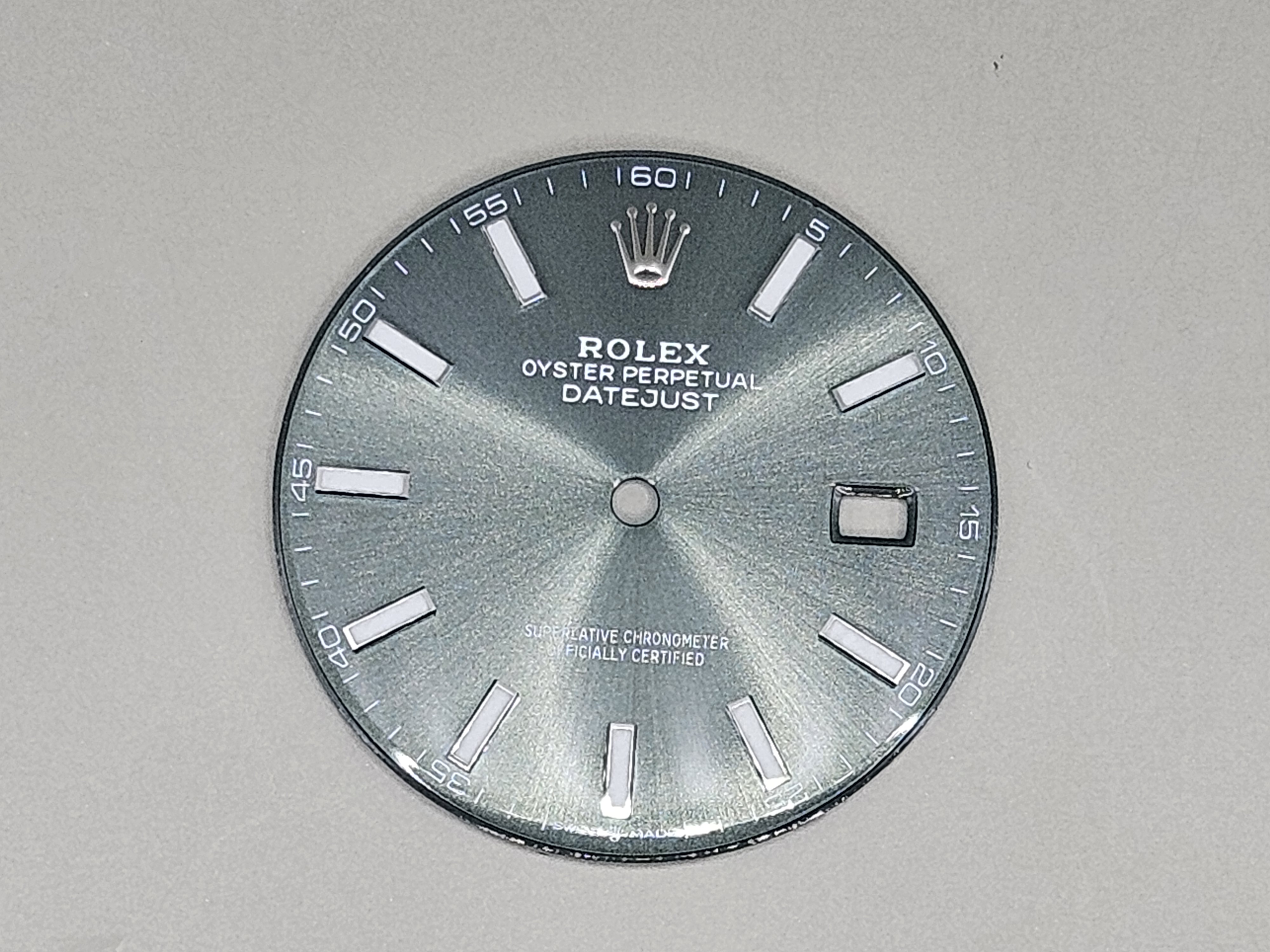 Datejust Ice Blue Sunburst Dial – Baton Marker Replacement Watch Dial with Date Window