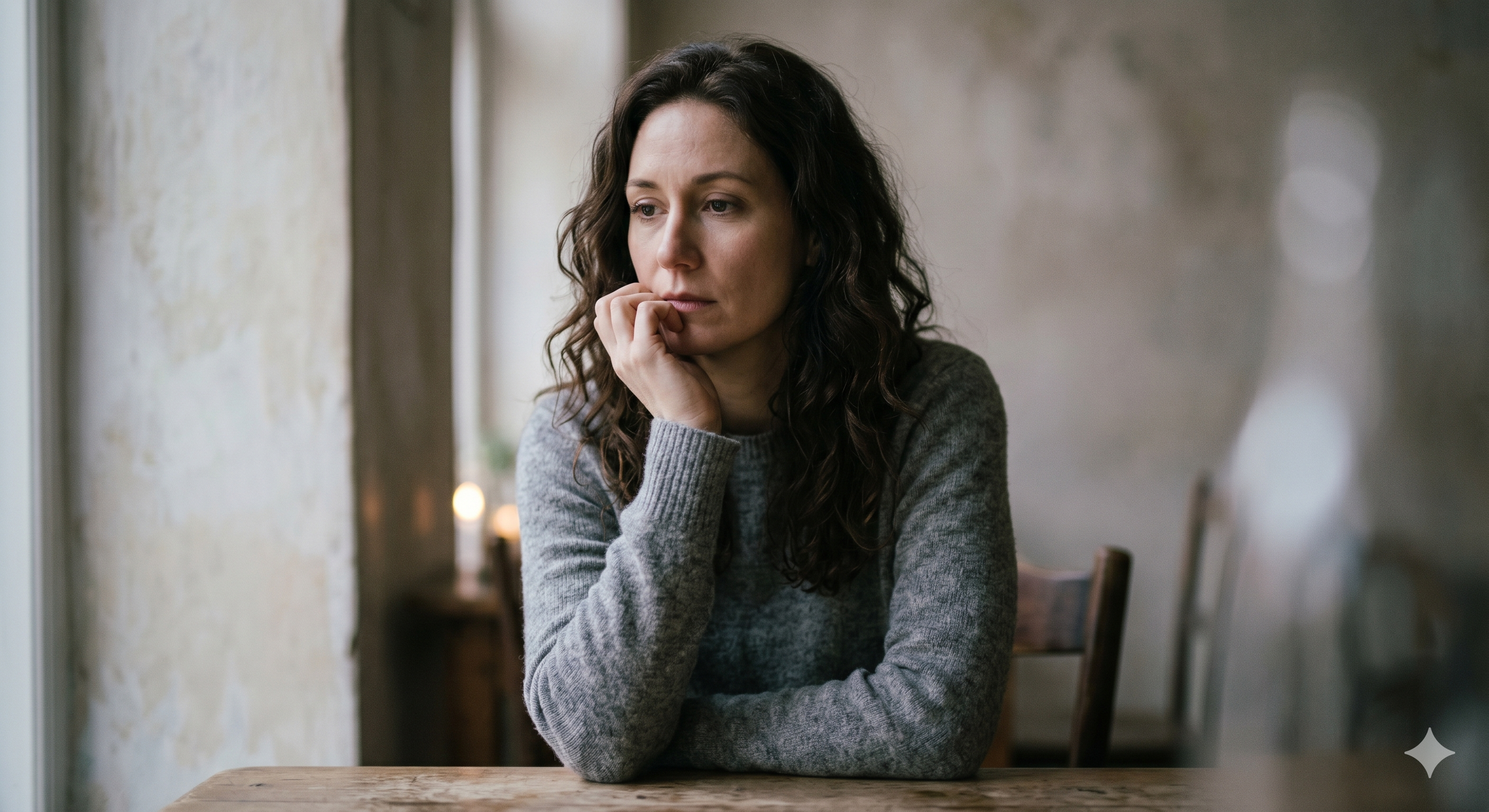 Woman sitting quietly, lost in thought