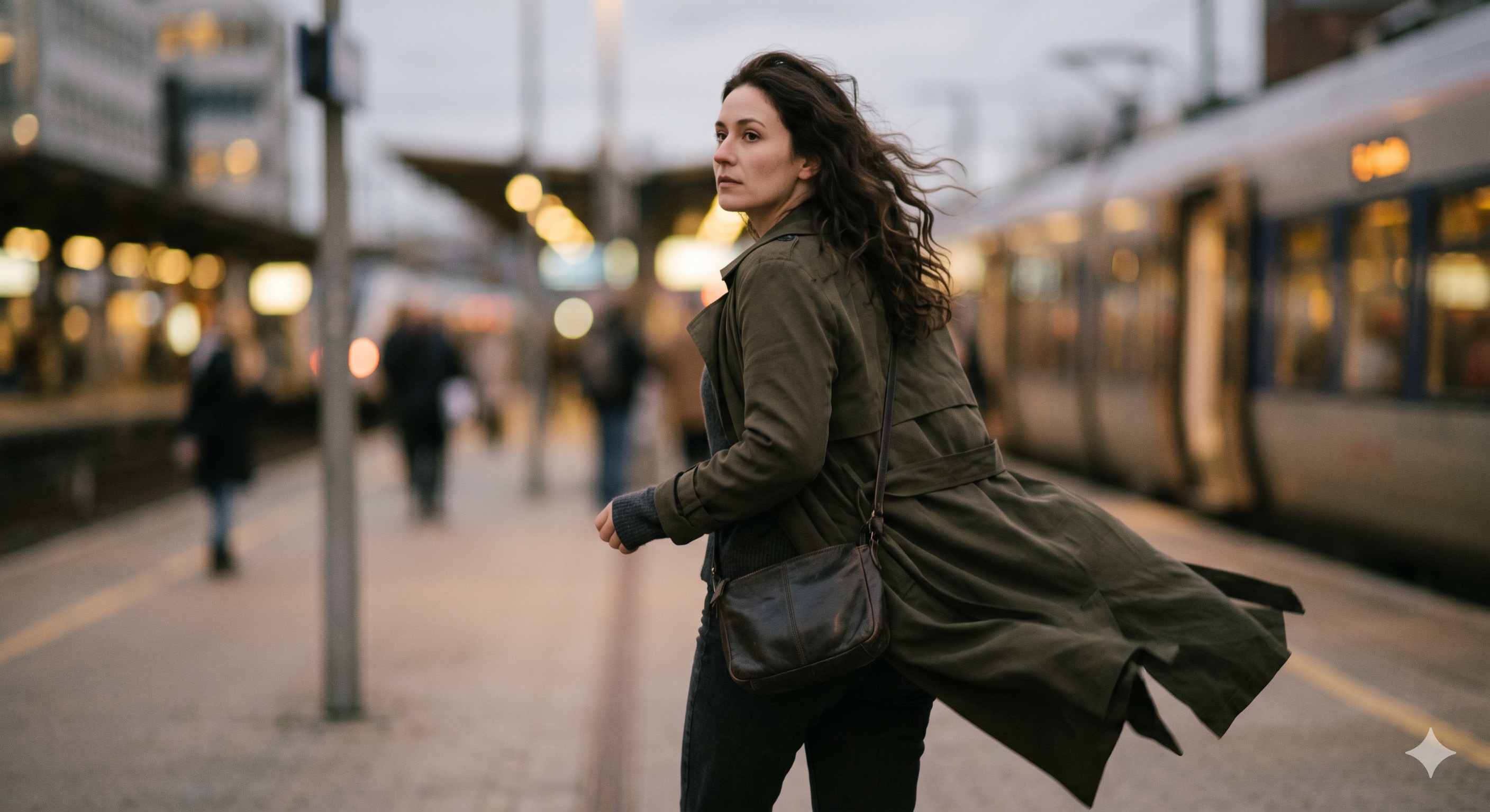 Woman in motion, walking away