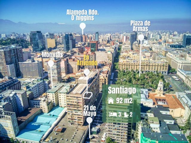 Departamento en arriendo en el Corazón de Santiago, 3 dormitorios, 92 m² — vista principal