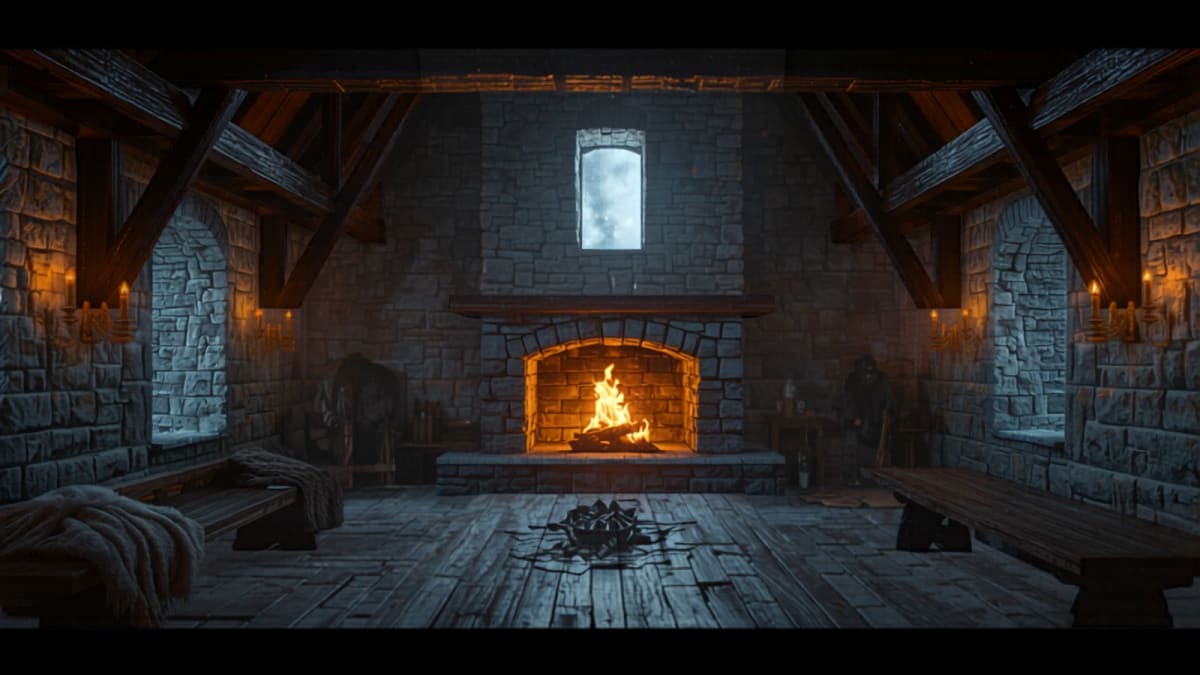 Salón con gran chimenea en una fortaleza del norte — propiedad de carácter