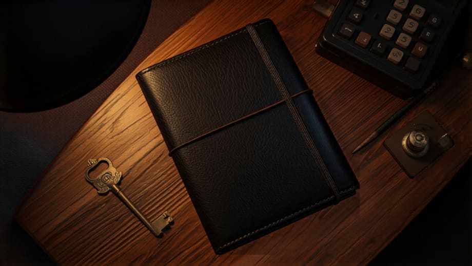 Libreta de ingresos ordenada con una llave dorada