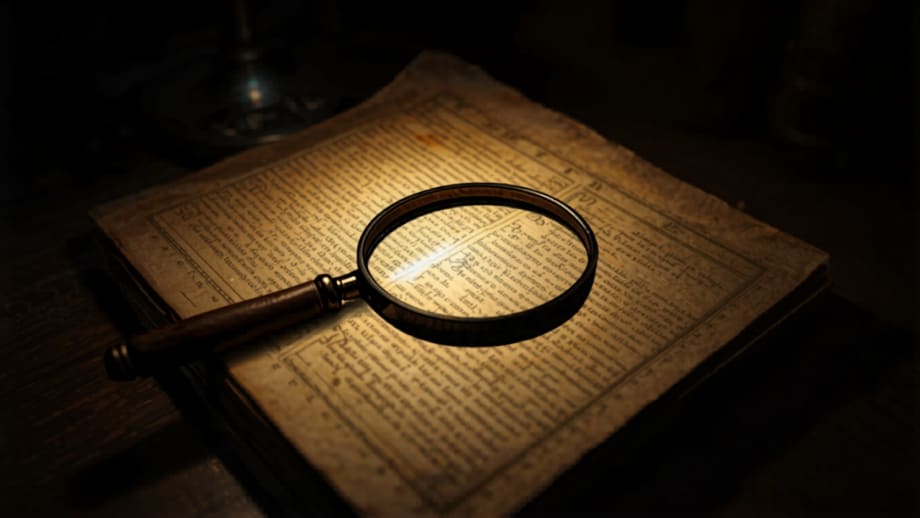 Lupa sobre una escritura, iluminando un nombre