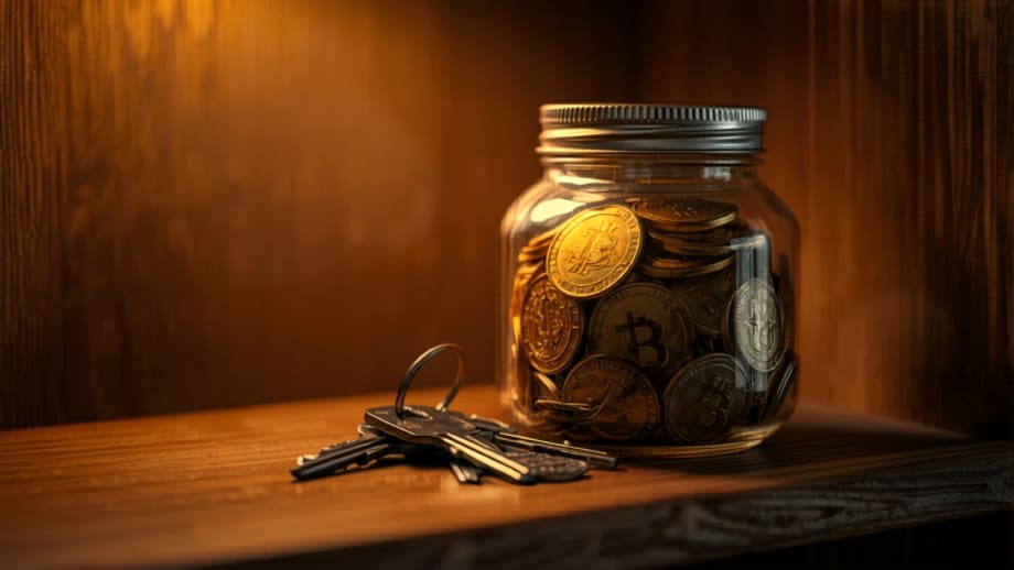 Garantía del arriendo en Chile: frasco de monedas junto a las llaves de la casa