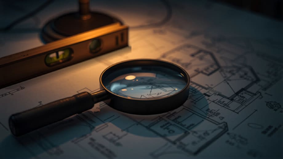 Lupa y nivel sobre el plano de una casa: la mirada profesional