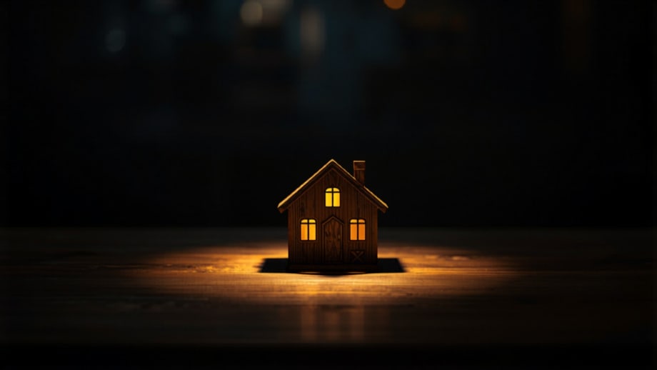 Casa irradiando luz hacia siluetas de interesados