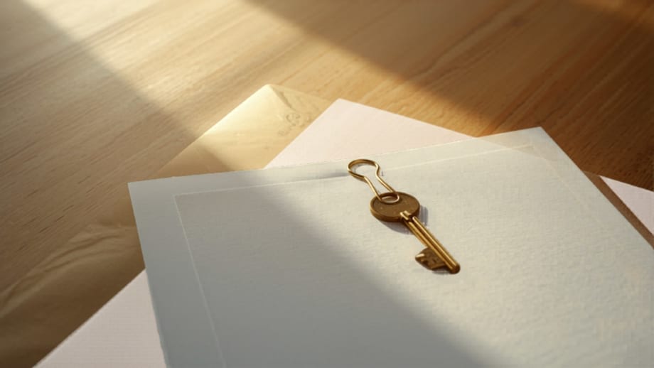 Tres carpetas de postulación, una abierta con documentos ordenados y una llave