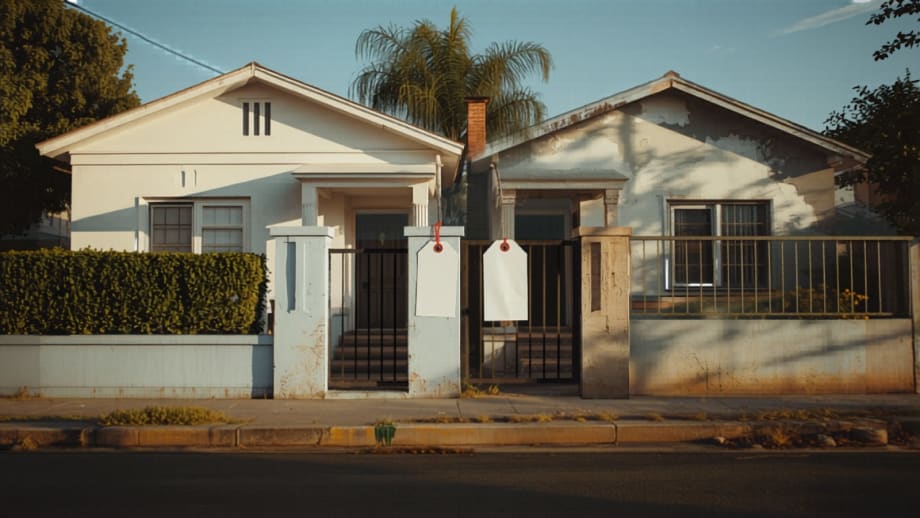Dos casas vecinas casi idénticas con etiquetas de precio distintas