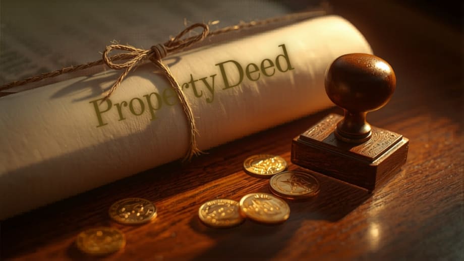 ¿Pago impuesto al vender mi casa en Chile?: escritura, timbre y monedas sobre el escritorio