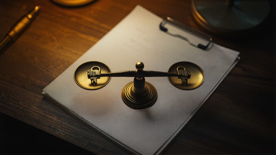 Balanza con dos llaves iguales sobre un contrato