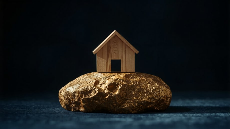 Casa sobre una base dorada firme