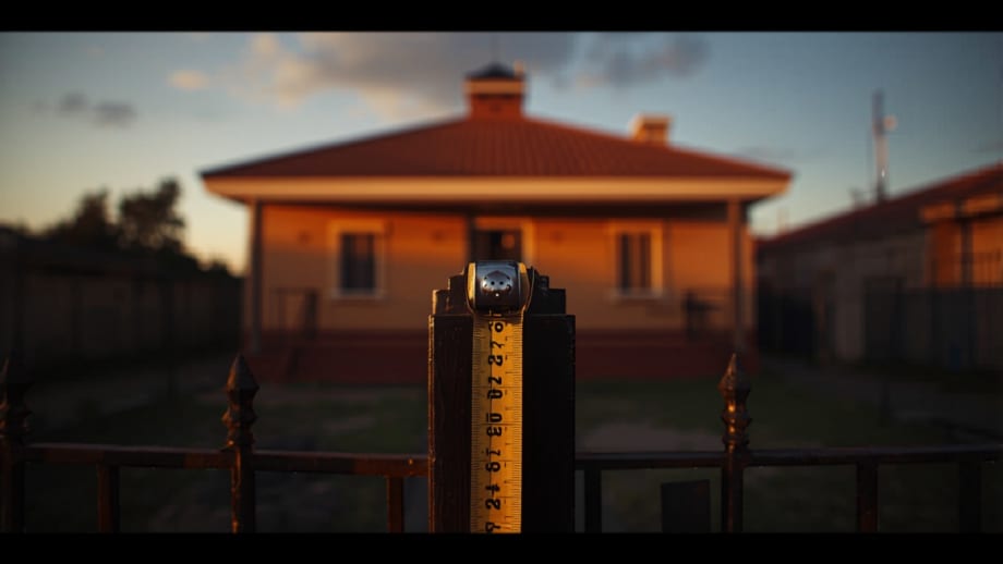 Tasar una casa en Chile: la cinta métrica frente a la casa al atardecer