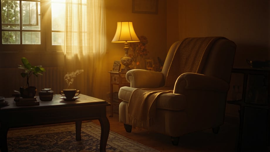 Vender la casa con el arrendatario adentro: el living habitado y cálido al atardecer