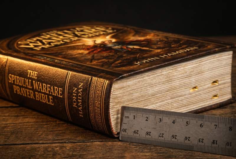 A stack of well-worn prayer books and devotionals next to The Spiritual Warfare Prayer Bible, showing the clear difference in scale and specificity