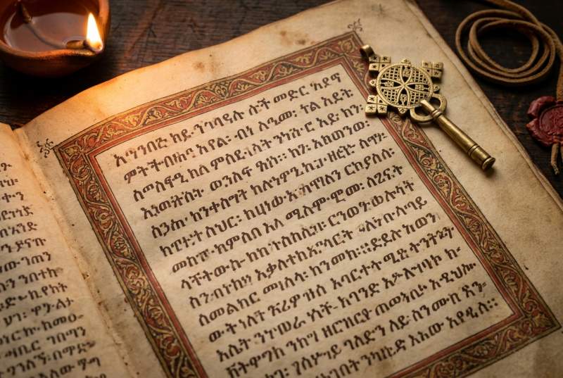 An ancient illuminated manuscript in Ge'ez, the liturgical language of the Ethiopian Christian tradition