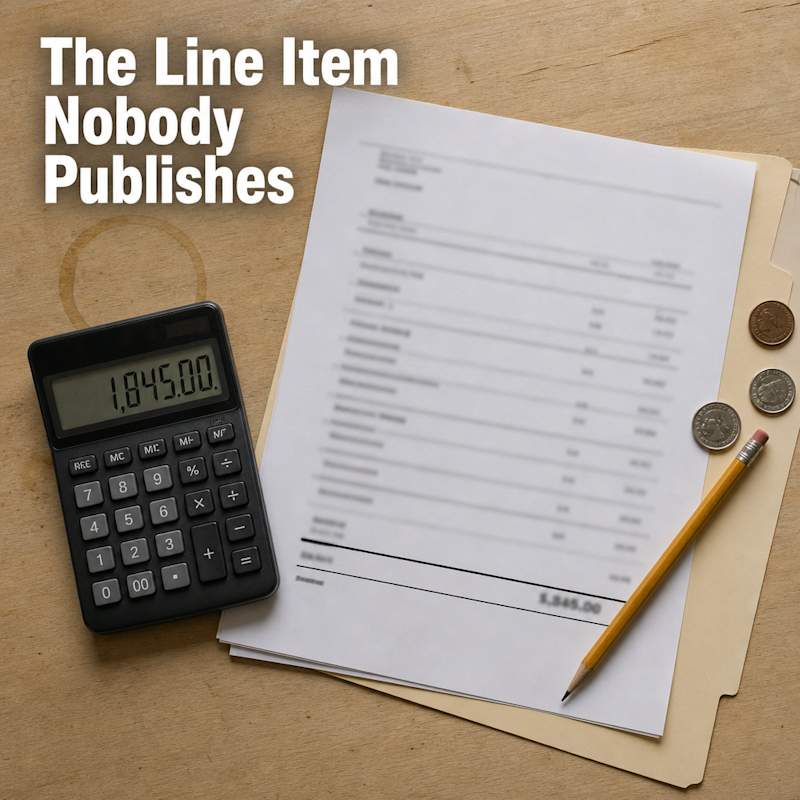 Overhead view of a desk with a calculator, printed course checkout page showing a four-figure total, and a pencil — the hidden cost anatomy of LSAT prep