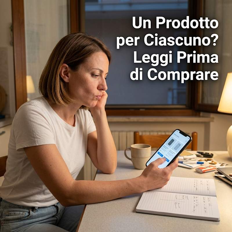 Donna che confronta prodotti antiparassitari online la sera prima di comprare