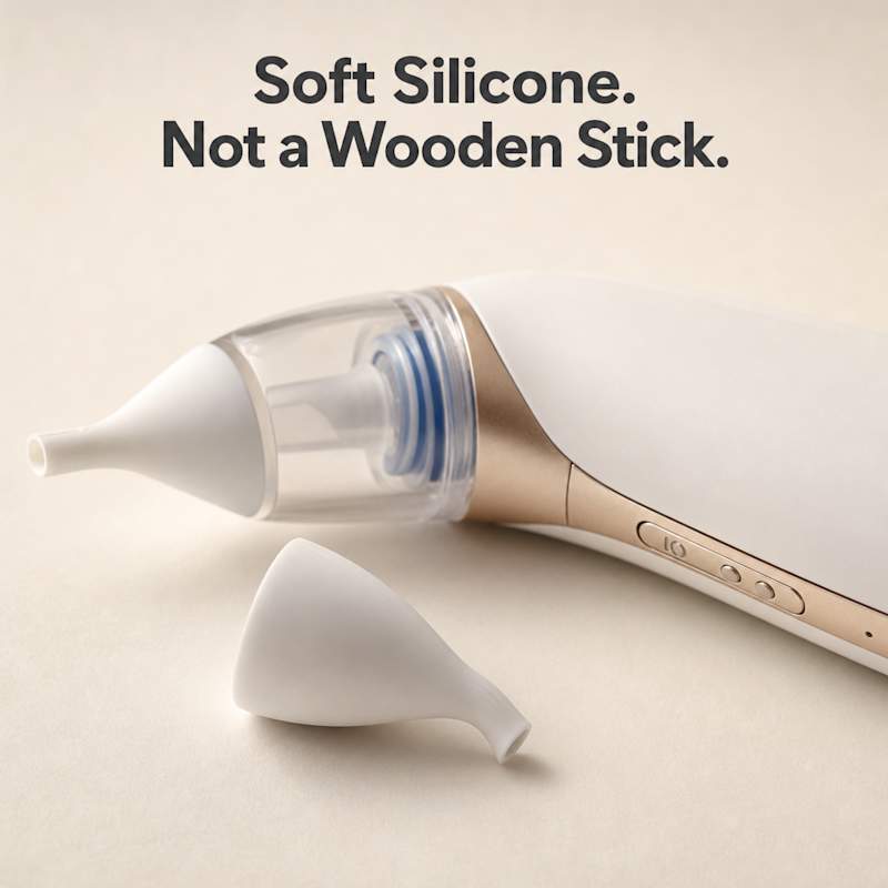 Detached soft silicone tip beside Vacurio device