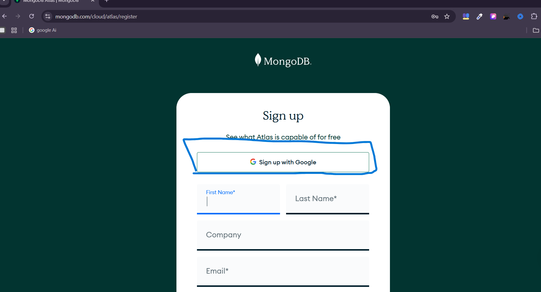 Visit MongoDB Atlas and Sign Up