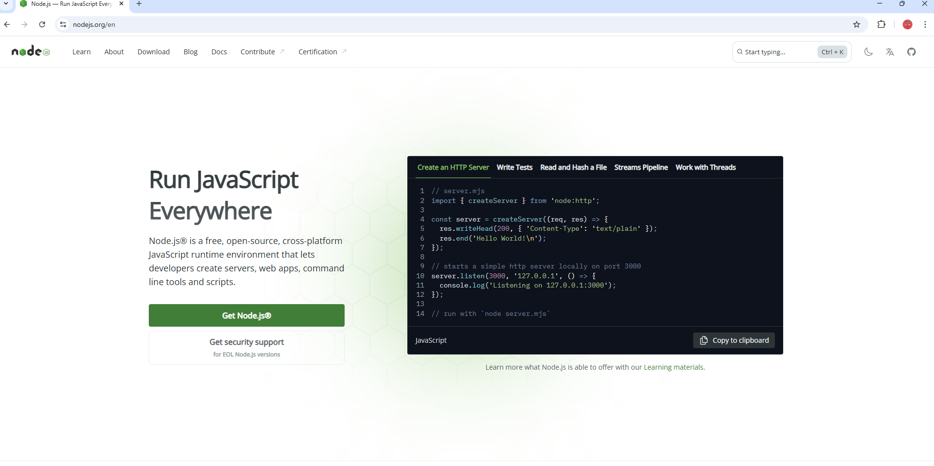 Visit Node.js Official Website