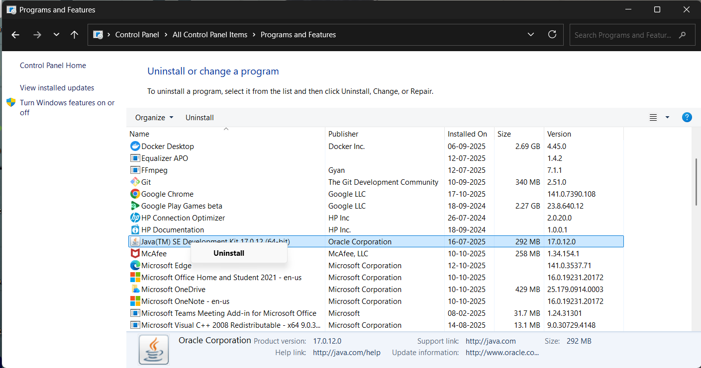 Installation screenshot
