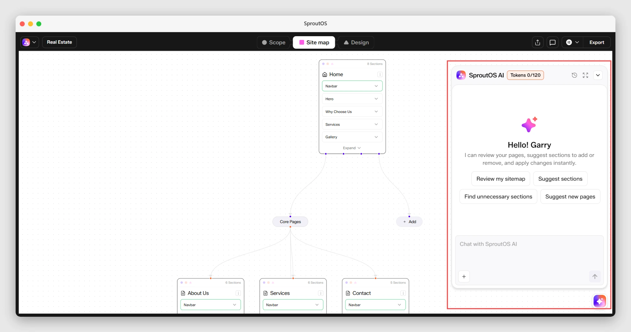 AI chat panel in the Sitemap Editor