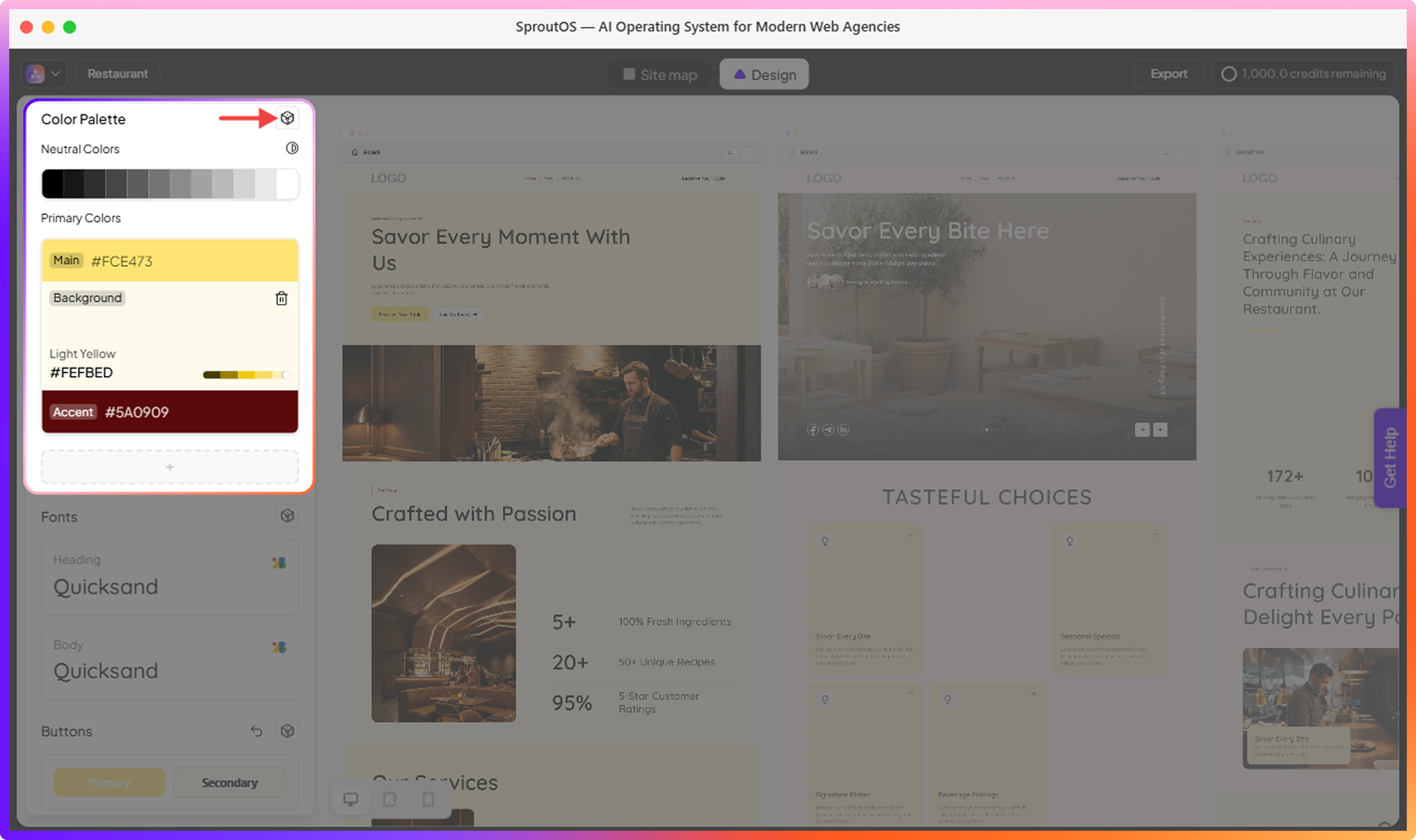 Color Palettes panel showing industry palette categories and color customization options